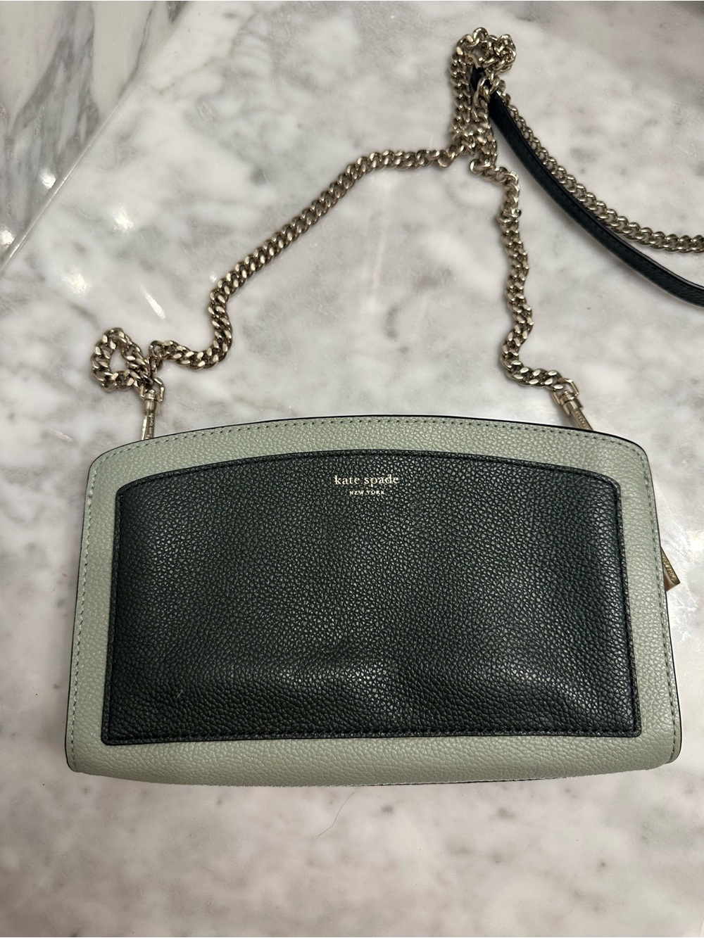 kate spade Two-Tone Green Pebbled Leather Chain Crossbody